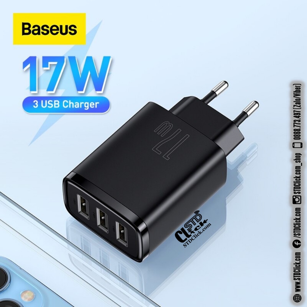 CỦ SẠC 3 CỔNG USB BASEUS COMPACT 17W MINI CHÍNH HÃNG