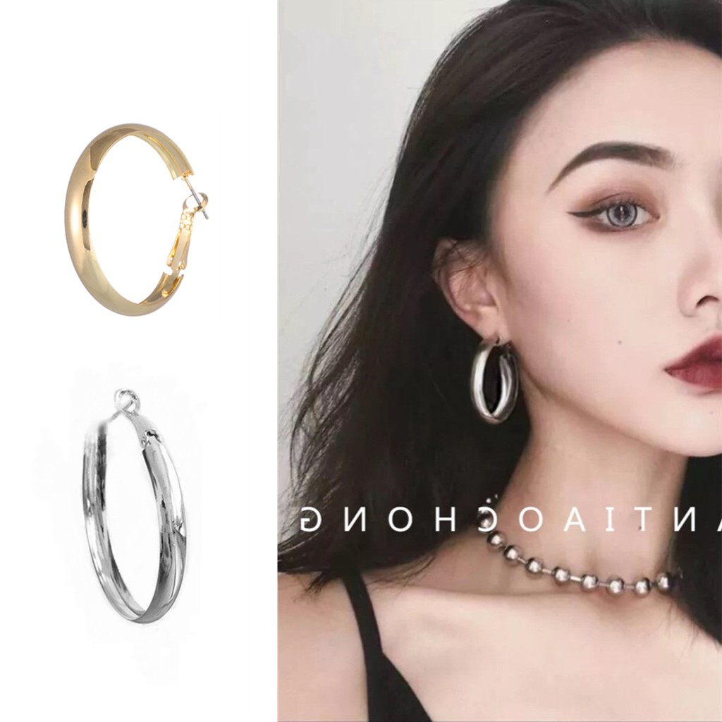 Bông tai kim loại dạng tròn phong cách retro thời trang A672