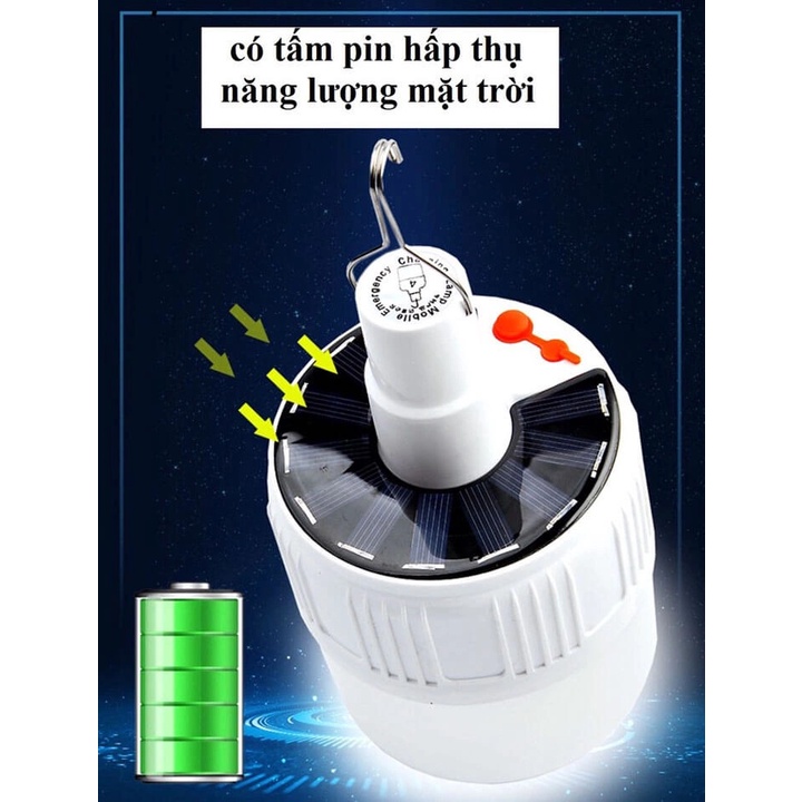 Bóng Đèn Năng Lượng Mặt Trời Tích Điện , Sử Dụng 6-8H , Chống Nước , 5 Chế Độ , Có Điều Khiển