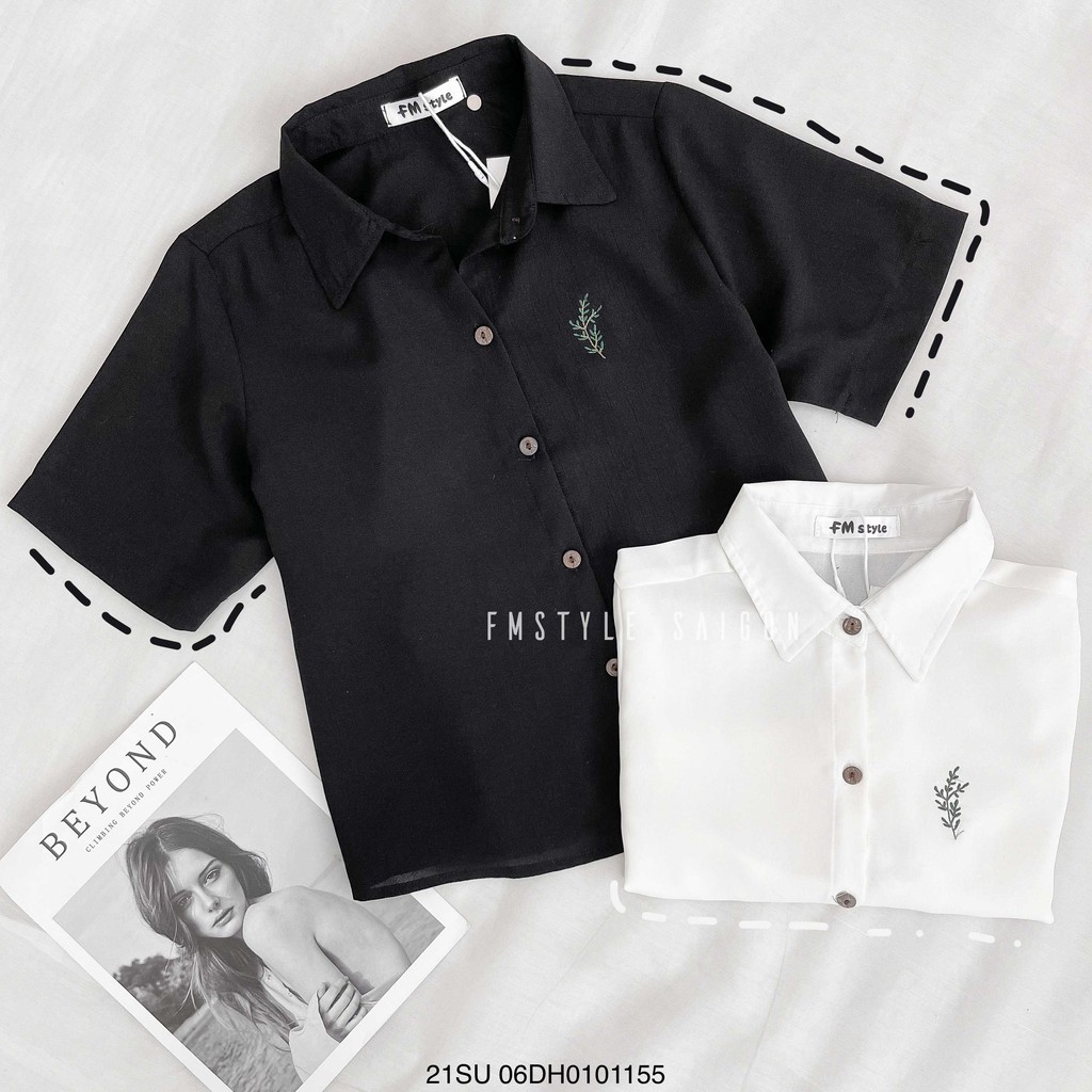 Áo sơ mi tay ngắn VM STYLE thêu cành cây ulzzang thời trang nữ 21SU06DH0101