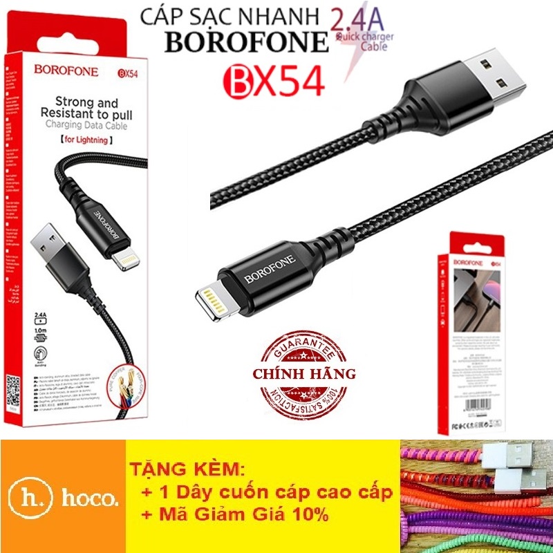 Dây Sạc Iphone Borofone BX54💎CHÍNH HÃNG-BẢO HÀNH💎Cáp Sạc Nhanh Dây Dù, Chống Gãy Cho Iphone/ Android Dài 1M -