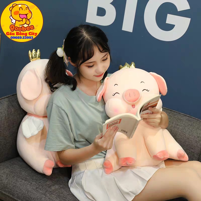 [Mã LIFE0503TOYS1 giảm 10% đơn 150k] Gấu Bông Heo Vương Miện Ngồi Thú Lợn Nhồi Bông Gối Ôm Màu Hồng Siêu To Khổng Lồ