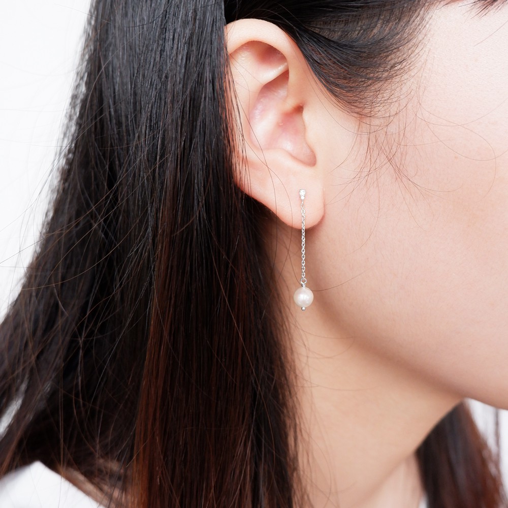 Khuyên tai bạc nữ dáng dài đính Ako ya ESTELLE