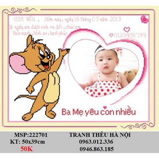 Tranh thêu chữ thập con giáp lồng ảnh 50*39cm