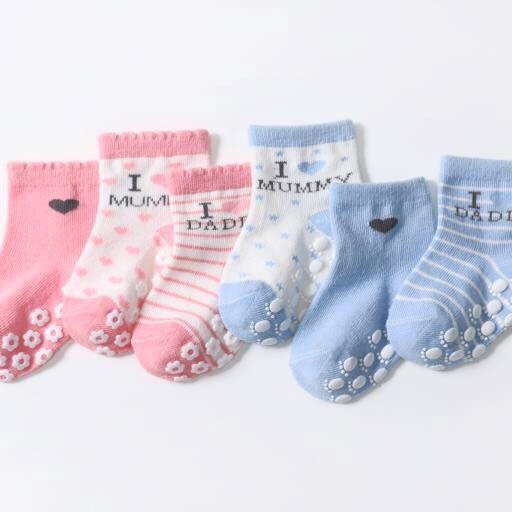 Vớ (tất) cotton cổ cao chống trượt MUMMY DADDY (Set 3 đôi) cho bé