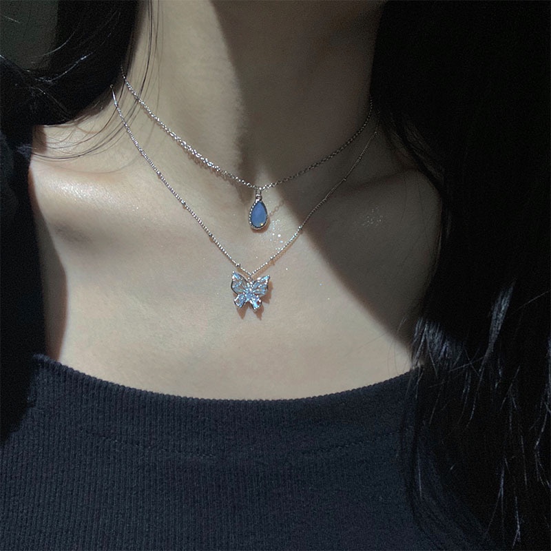 Set 2 Vòng cổ Mặt Bướm Đính Đá Thời Trang