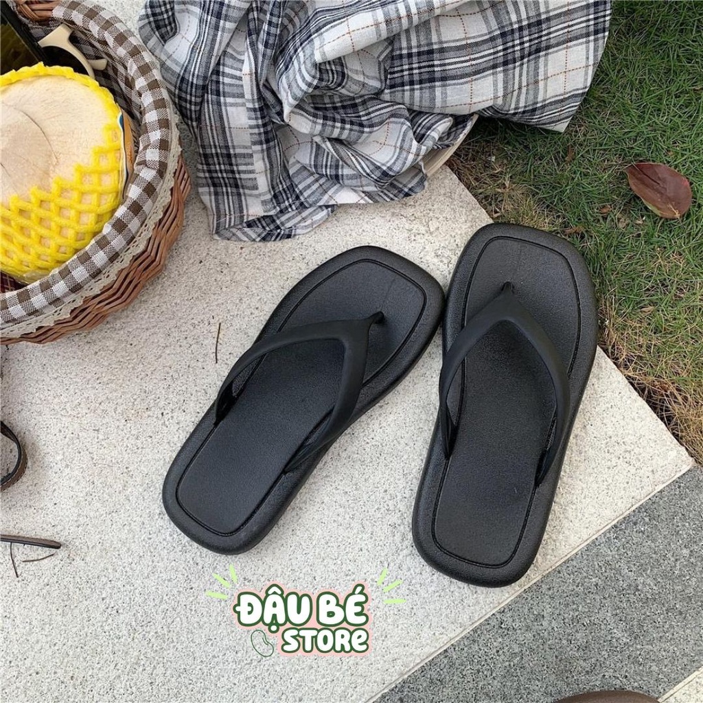 Dép Tông Xỏ Ngón Màu Trơn Ulzzang Trend- Dép Kẹp Đế Bằng Mũi Vuông Đi Biển Thời Trang Nữ Chống Trơn Trượt - Daube - D031