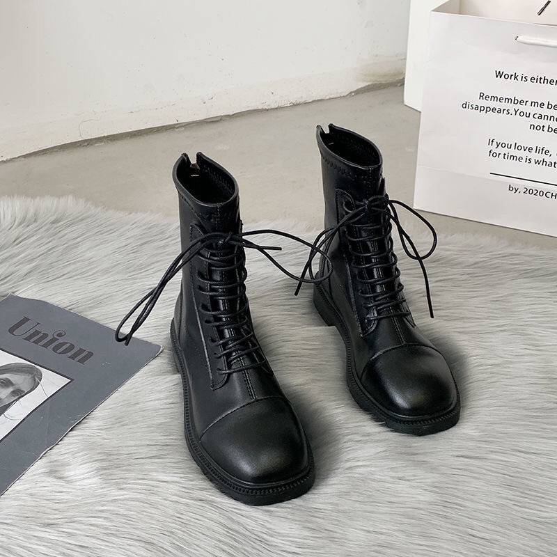 Boots nữ da , boots nữ ulzzang dây phong cách