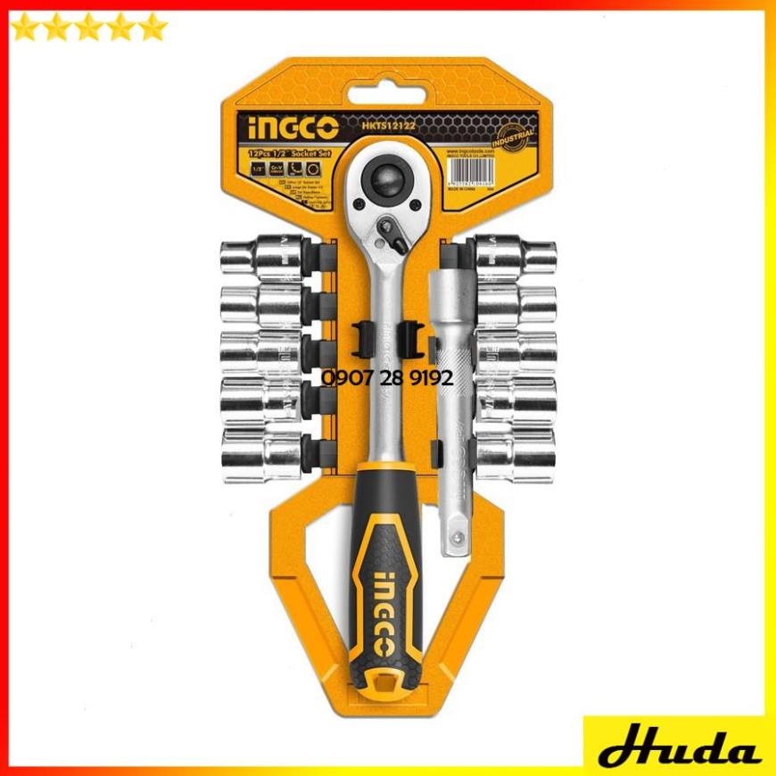 Bộ đầu tuýp tiếp 1/2 1/4 inch kèm cần siết 2 chiều Total Ingco 12 chi tiết thép Cr-V mạ Chrome chuyên dùng