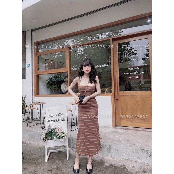 VÁY 2 DÂY KẺ DÁNG XOÈ CHẤT THUN DÀY DẶN MS15988