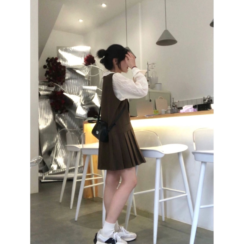 Set Áo Ren + Đầm Yếm Phong Cách retro Cho Nữ