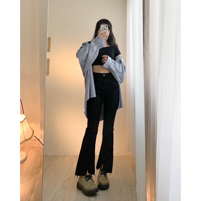 Quần jean đen form slimfit co giản 523