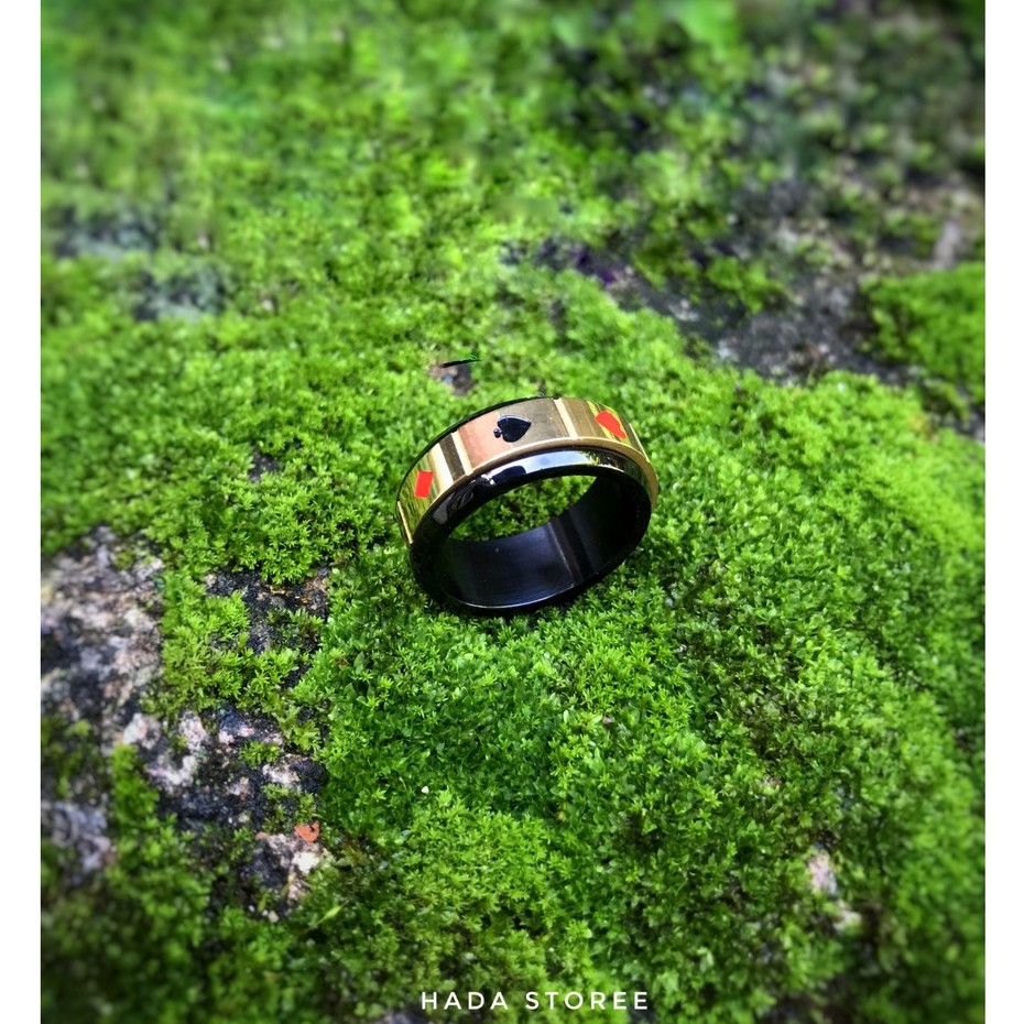 Nhẫn thời trang nam nữ TITAN tâm xoay black jack ma mị hoạ tiết poker bao quanh - Mẫu N021