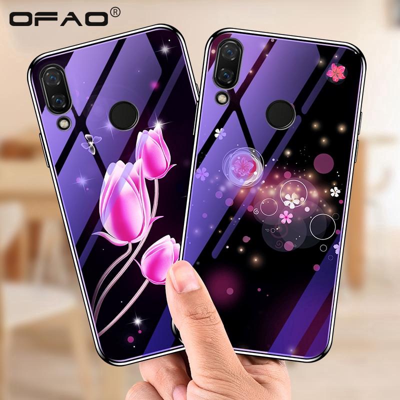 Xiaomi Redmi Note 7 Cases Colored Printing Luxury Hybrid Back Cover Blue Light Tempered Glass Case