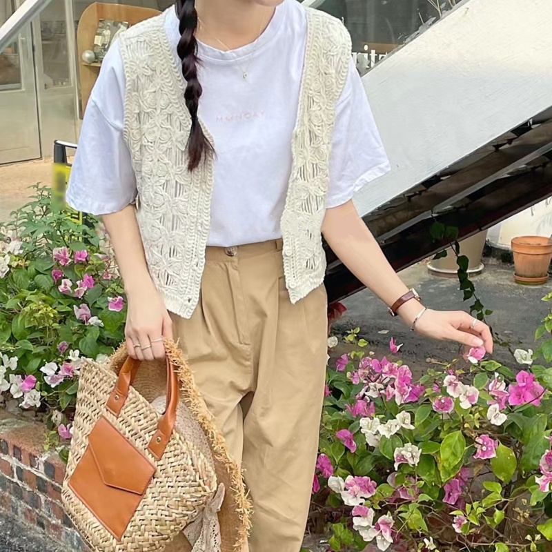 Áo Croptop Dệt Kim Không Tay Phối Ren Phong Cách Thời Trang Dành Cho Nữ