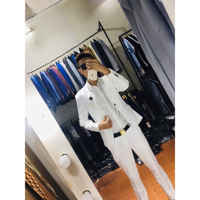Bộ vest nam,Aó vest nam thời trang ,bộ suit màu trắng cao cấp lịch lãm cho phái mạnh, com lê blaze