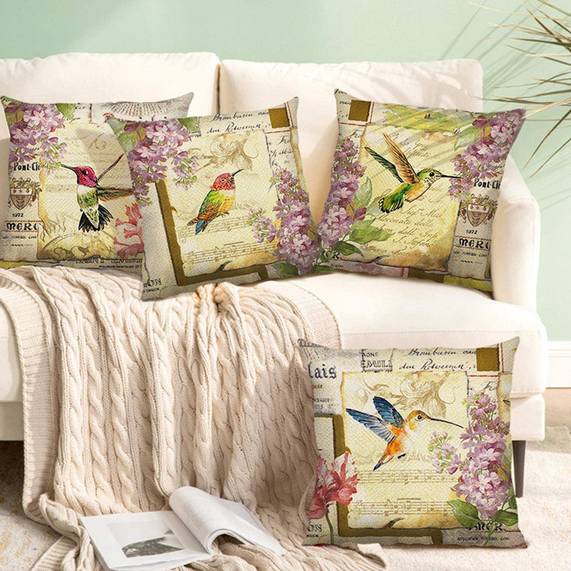 Vintage Bird Cushion Covers Flower Decorative Throw Pillow Covers Square Pillowcases for Sofa Bedroom Home DéCor