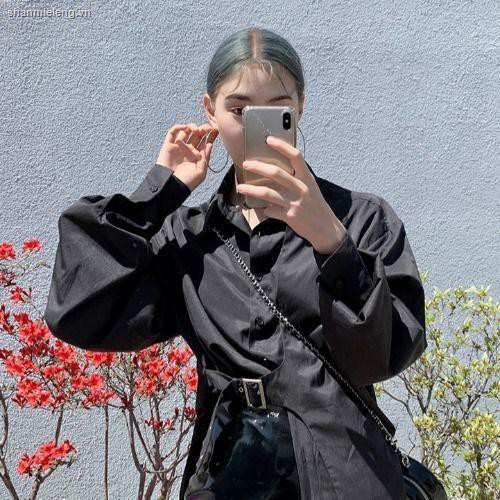 Áo Sơ Mi Tay Phồng Dáng Rộng Phối Thắt Lưng Kiểu Hàn Quốc Dễ Phối Đồ Cho Nữ