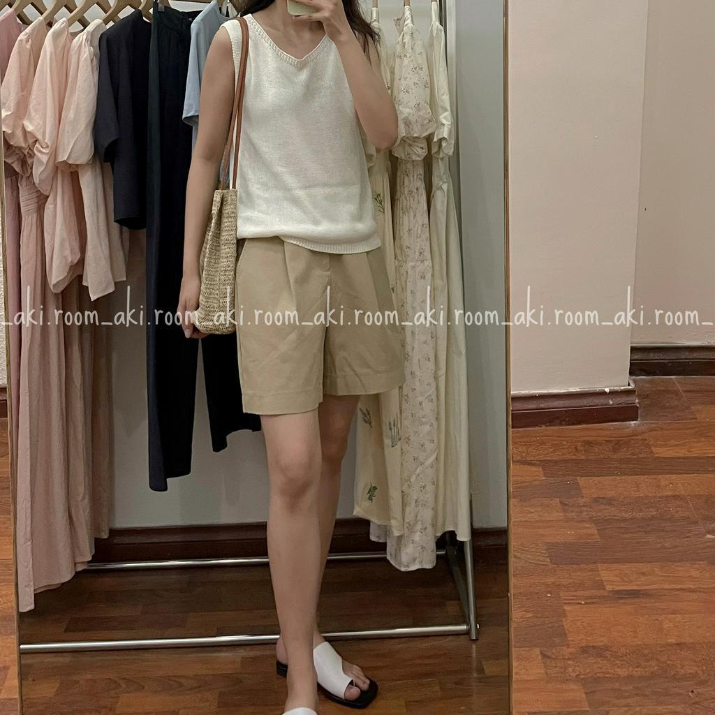 Áo tank top len mỏng không co giãn cổ tròn cuộn viền