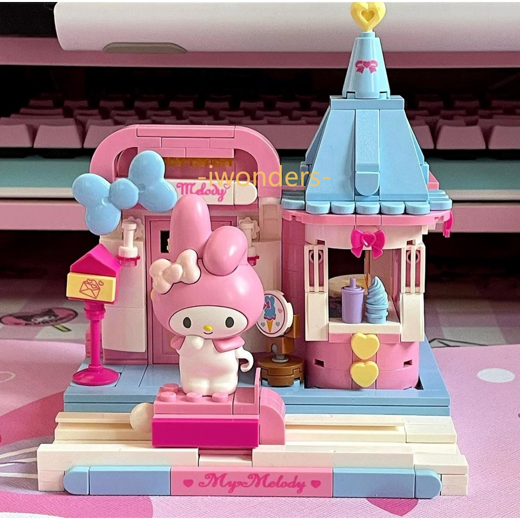 Sanrio Street View series Xếp hình Khối xây dựng kuromi My Melody Ice Cream House sáng tạo mô hình DIY trang trí Quà tặng Đồ chơi