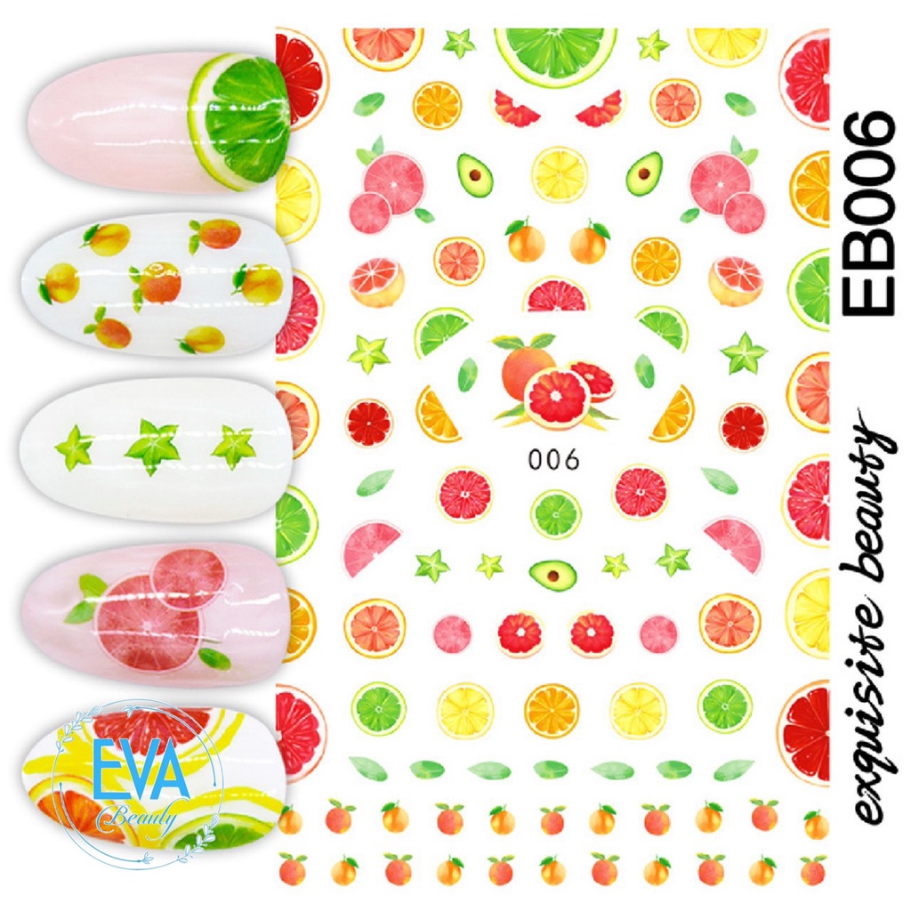 Sticker Dán Móng Tay 3D Dạng Decal Dán Chống Nước Hoạ Tiết Trái Cây Fresh  Orange Cam Tươi EB001