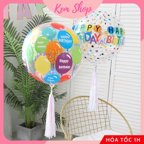 Bóng 4D Happy Birthday 22'' trong suốt trang trí sinh nhật phong cách Hàn Quốc - Kem Shop K219