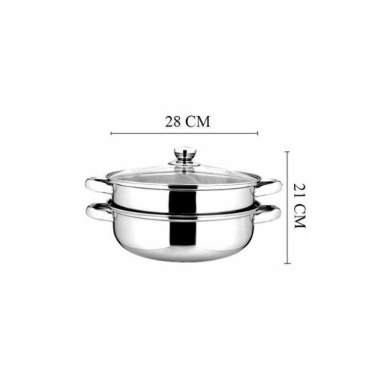 Bộ xửng hấp inox 28cm - nồi hấp đa năng 2 tầng cao cấp nắp kính (Siêu rẻ)