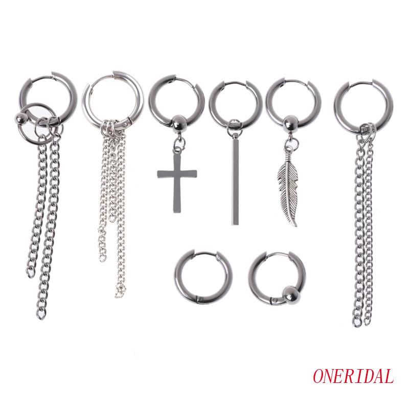 Khuyên Tai Nam Dây Xích Dài, Bông Tai Titan Phong Cách Idol Hàn Quốc Kiểu Kẹp và Sỏ Lỗ Tai