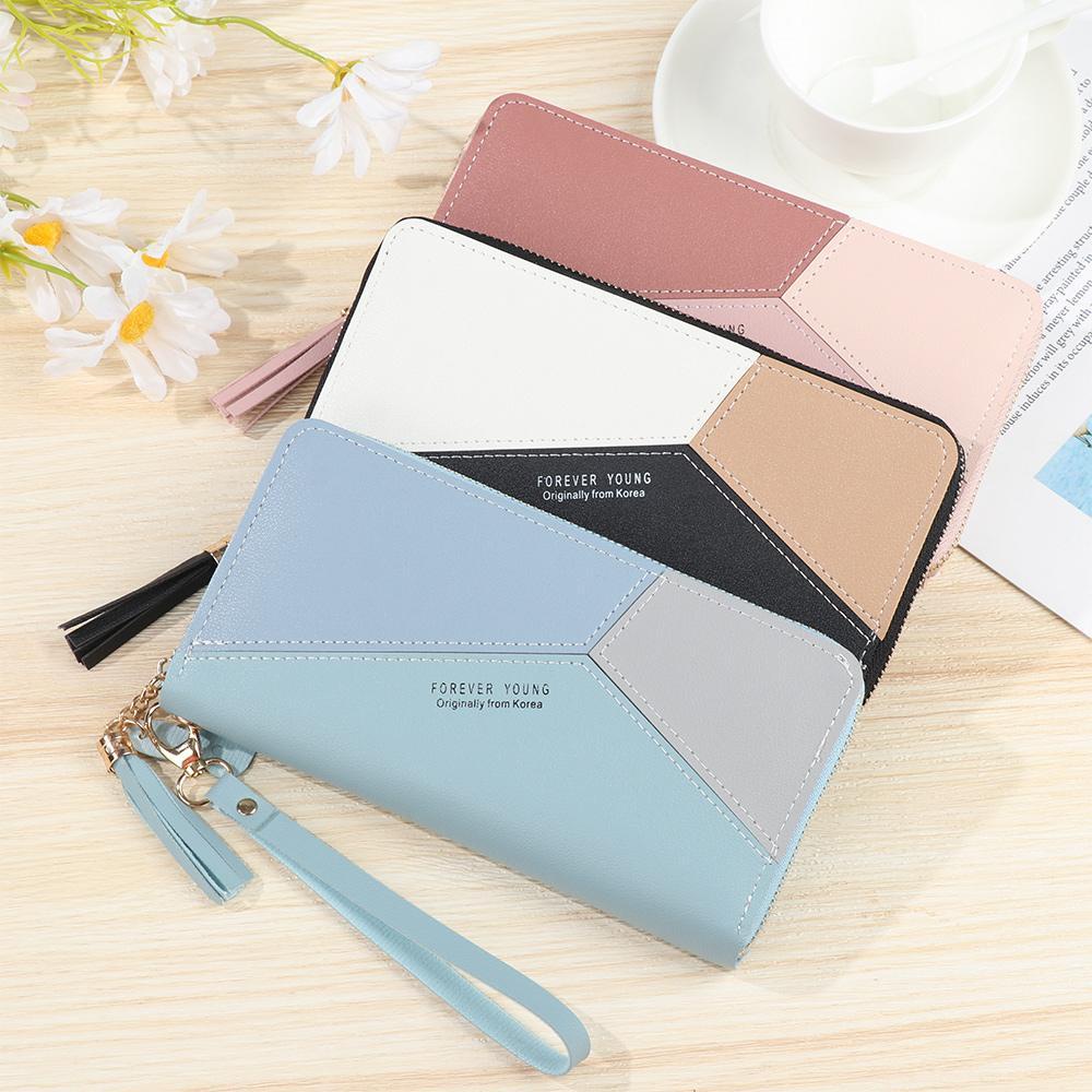 Ví Da PU Đựng Thẻ Tín Dụng Thiết Kế Hình Học Phối Tua Rua Cho Nữ