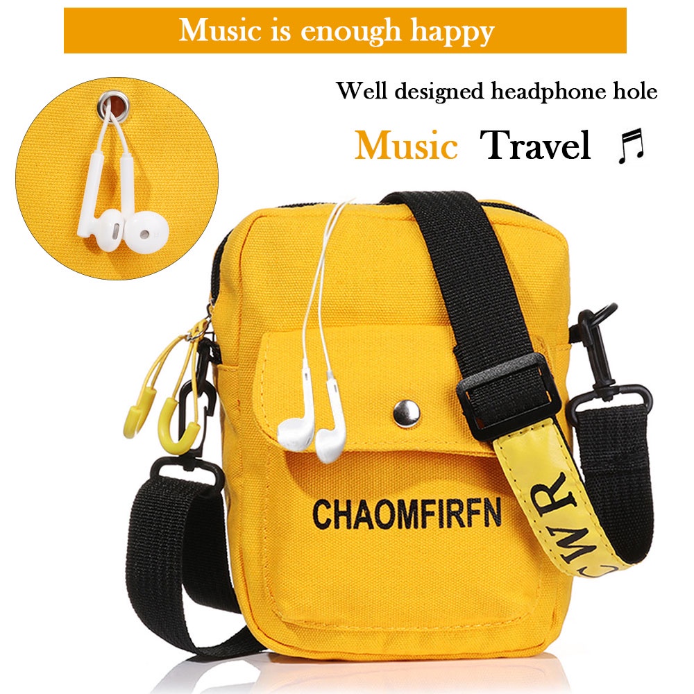 Túi đeo chéo vải canvas có khóa kéo màu trơn họa tiết chữ cái trẻ trung thời trang dành cho nữ