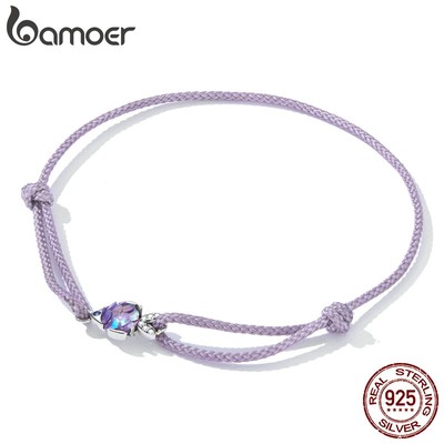 Lắc tay BAMOER bạc 925 đính đá zircon có thể điều chỉnh thời trang cho nữ