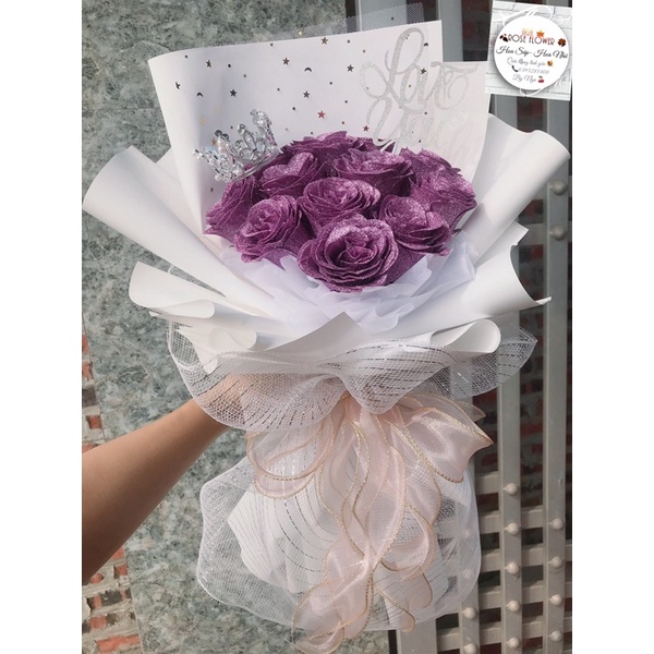 Bó Hoa Nhũ 12 Bông Kèm Chữ Và Thiệp