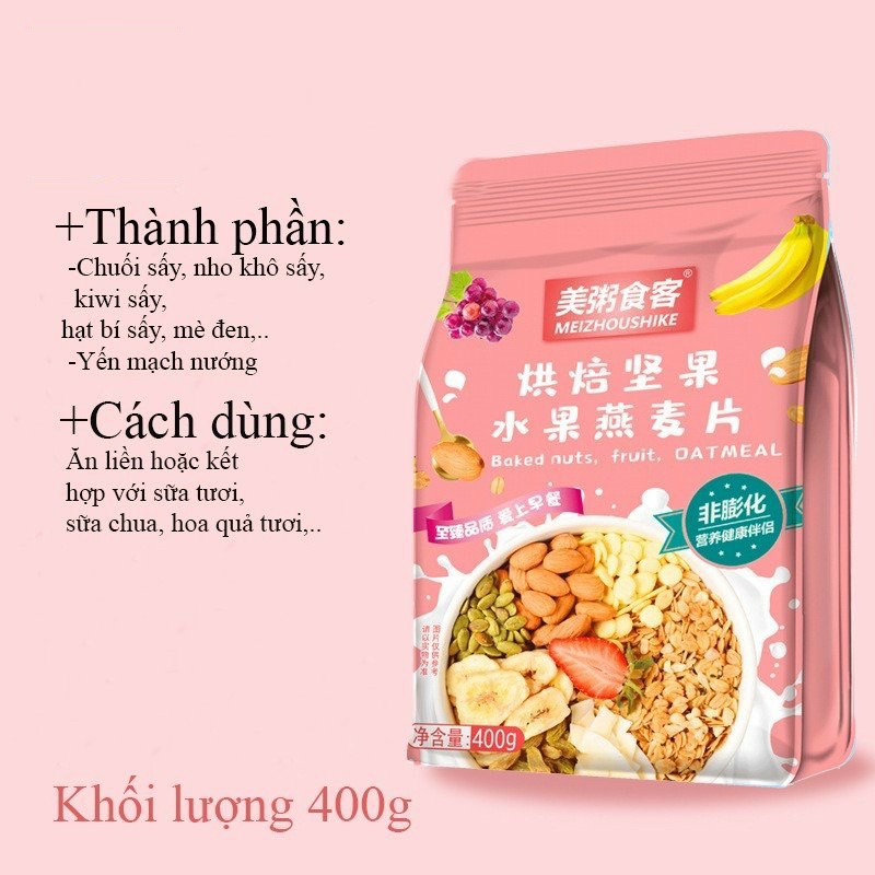 Ngũ cốc ăn kiêng nguyên hạt dinh dưỡng, yến mạch giảm cân mix trái cây khô HappyHome