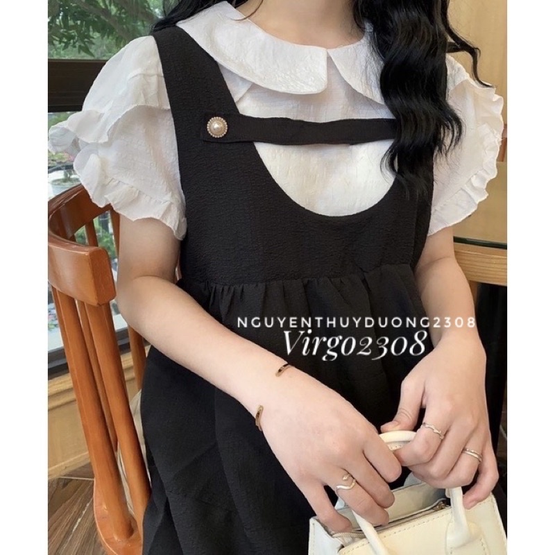 [Ảnh thật/Sẵn]Set yếm khuy ngọc mix áo babydoll tay bèo/Set yếm khuy ngọc style Ulzzang | BigBuy360 - bigbuy360.vn