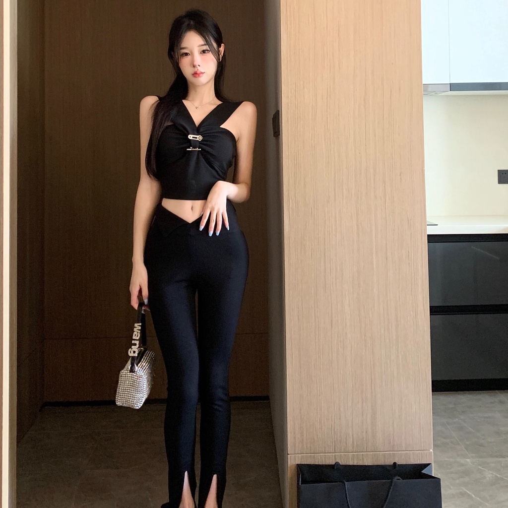 Phụ nữ mùa thu mới không tay cắt áo len dệt kim sexy thời trang Hàn Quốc