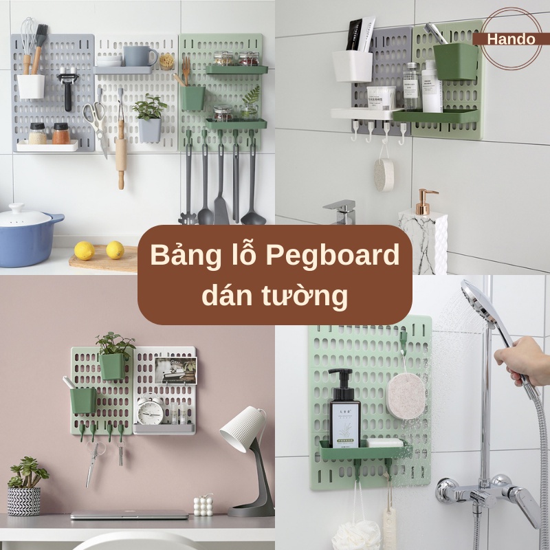 Set bảng lỗ 4 món đa năng pegboard bằng nhựa dán tường, giá treo dụng cụ bếp nhà tắm, trang trí góc học tập