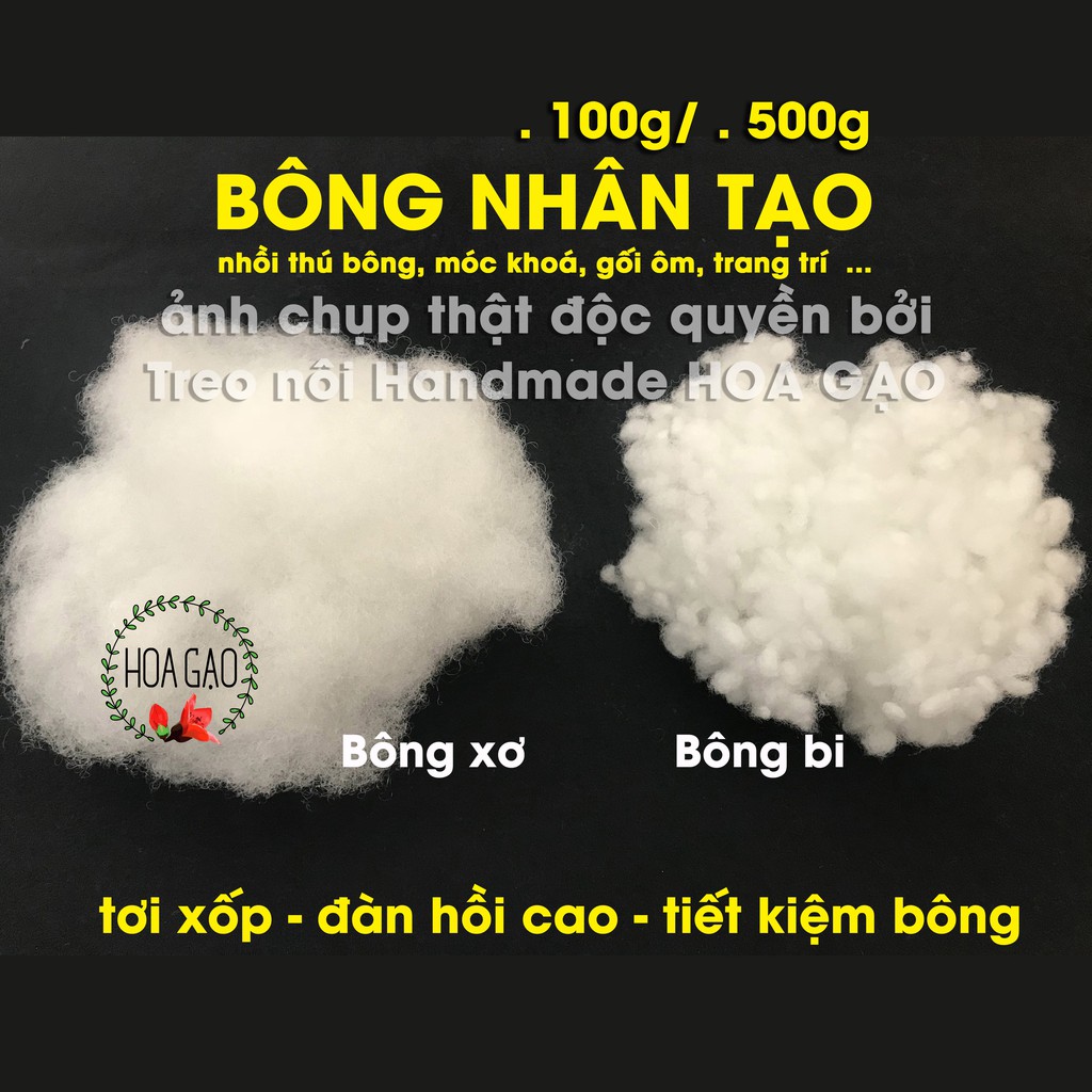 Bông gòn xơ, bông bi 100g/500g HG100G dồn thú treo nôi, gối ôm, sự kiện giả mây