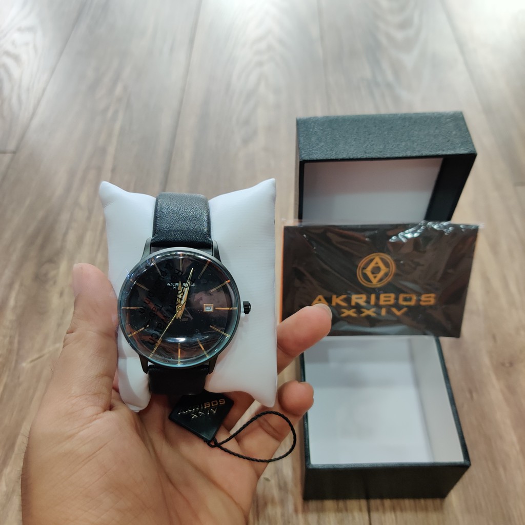 Đồng hồ - nam - Akribos XXIV Black Dial Black Leather