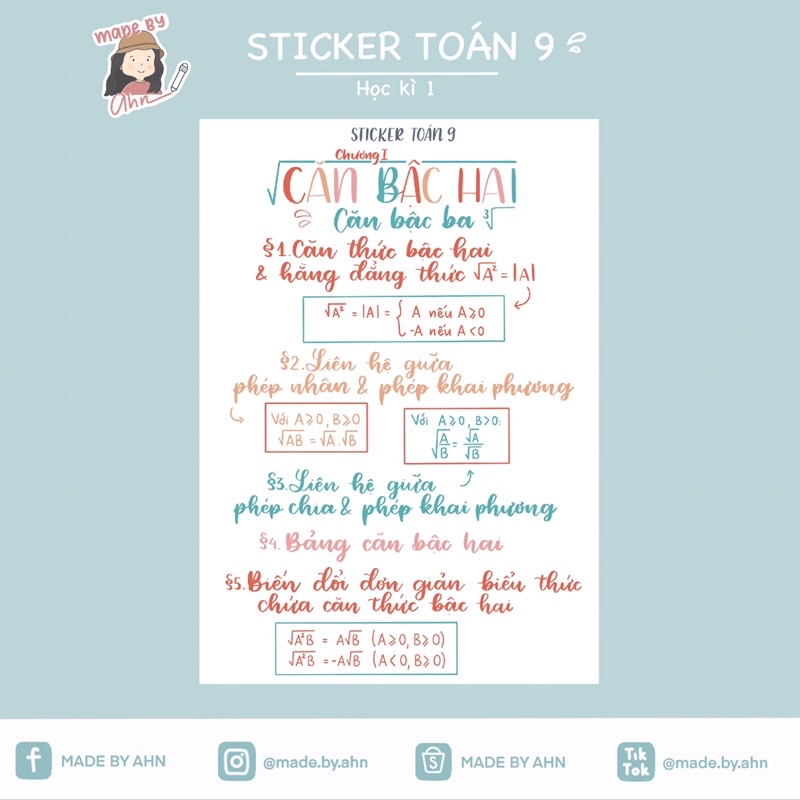 Sticker TOÁN 9 - MADE BY AHN thiết kế - Sticker ham học - Cắt sẵn