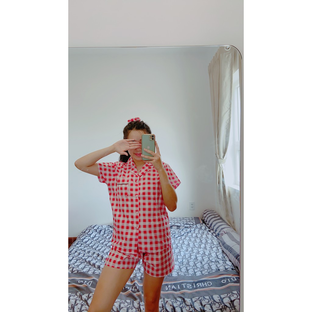 Bộ ngủ mặc nhà kẻ Caro Freesize siêu thoải mái cho các nàng (tặng kèm chun cột tóc) | BigBuy360 - bigbuy360.vn