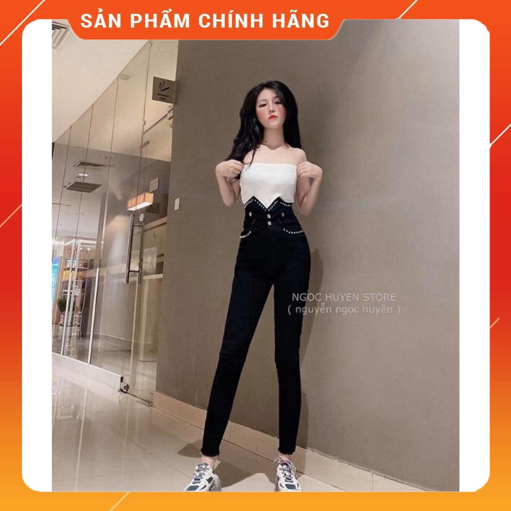 Freeship Quần jean nữ cạp cao viền đinh mẫu mới  bán sỉ sll (video+ảnh