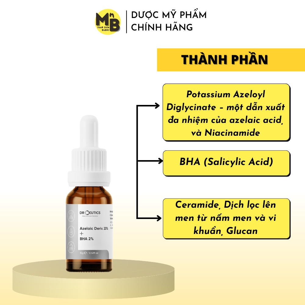 Tinh Chất DrCeutics Azelaic Deriv 20% Và BHA 2% Làm Giảm Mụn Mờ Thâm (15ml)