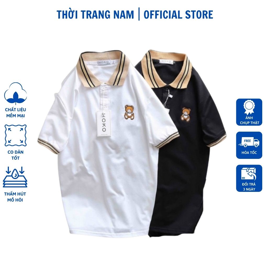 Áo Polo Đôi Nam Nữ Cổ Bẻ Thiết Kế Họa Tiết Gấu Cao Cấp Chất Thun Cotton Co Dãn Bốn Chiều