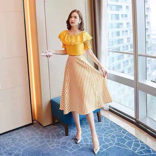 Set Áo Váy Sọc Kẻ Hàn Quốc  - TT2018