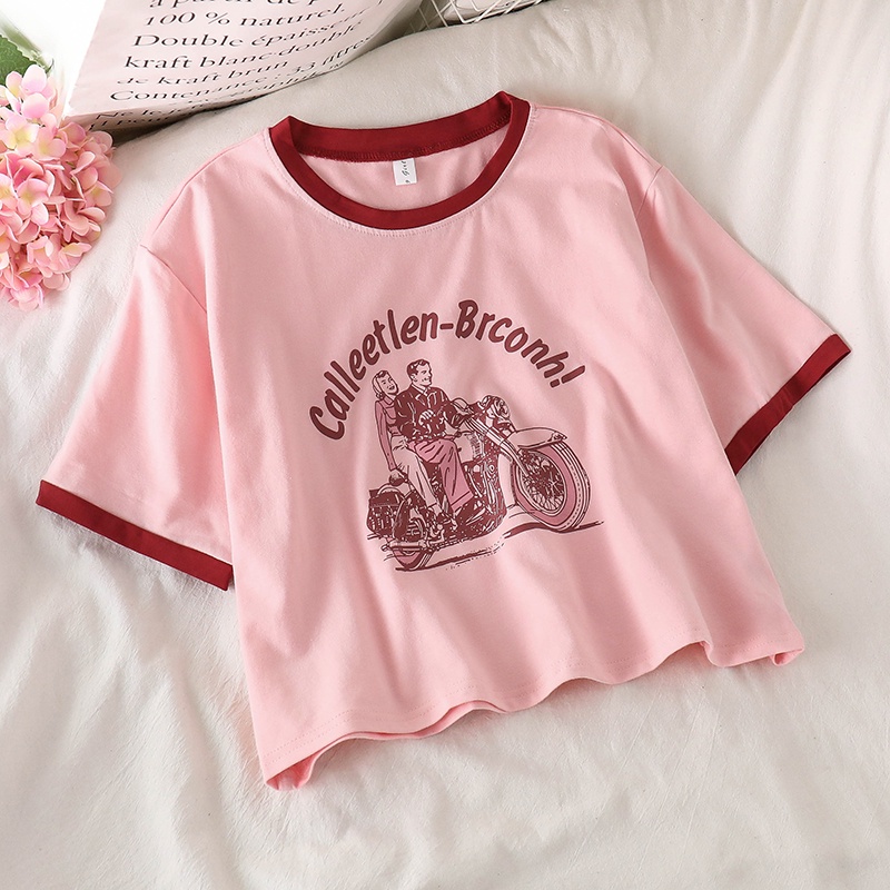 NUZIRO Áo thun  tay ngắn in họa tiết hoạt hình thời trang mùa hè cho nữ