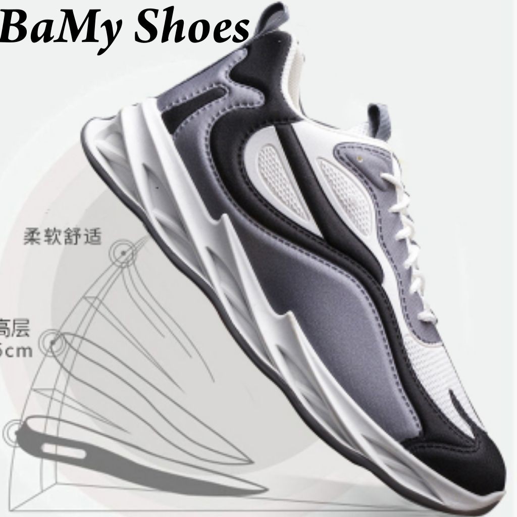 Giày Thể Thao Nam Đế Sóng 3D Vải Lưới Thoáng Khí Tăng chiều cao, Giày Sneaker nam chạy bộ tập thể dục