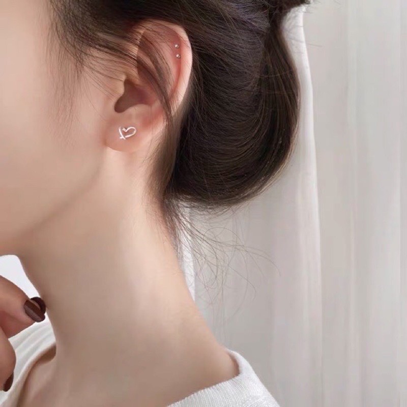 Bông tai nữ, bông tai bạc ta, kiểu dáng tim cách điệu