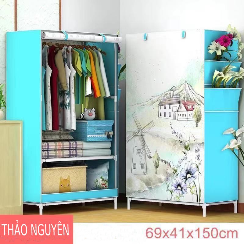 Tủ treo quần áo họa tiết 3D 1 buồng 2 ngăn