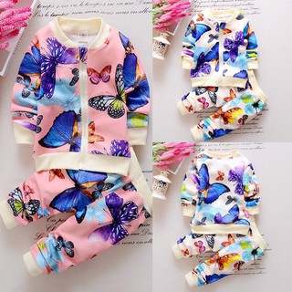 BღBღ2PCS Baby Girls Toddlers Kids Butterfly Flower Outfits Cardigan Tops+Pants Set 6M-4Y