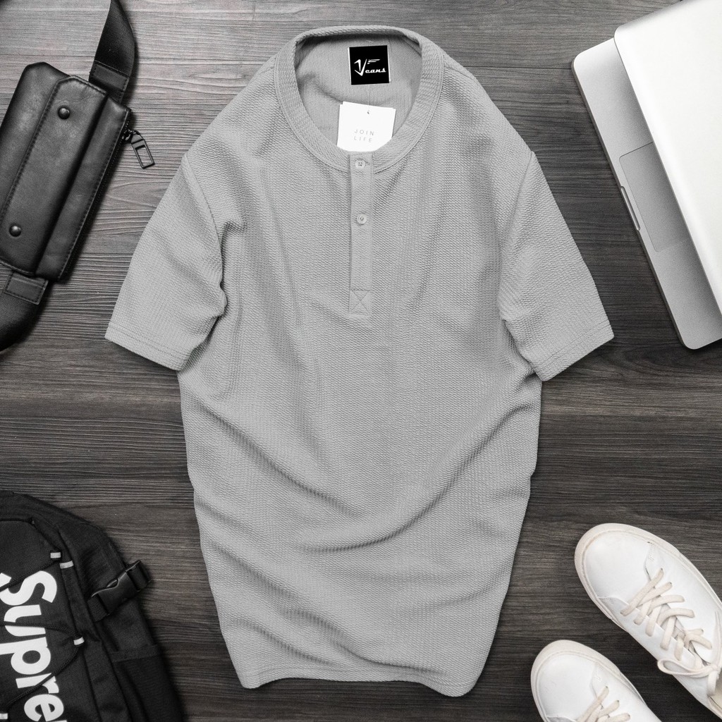 Áo Thun Trơn Hàn Quốc Form Slimfit Ôm Gọn Cotton Tổ Ong Co Giãn 4 Chiều Có Cúc Tiện Lợi Chống Nhăn Đi Chơi Đi Làm